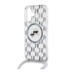   CG MOBILE iPhone 16 KARL LAGERFELD IML MONOGRAM CROSSBODY K&CH HEADS MAGSAFE szilikon telefonvédő ütésállóság, nyakpánt, ÁTLÁTSZÓ