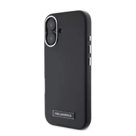   CG MOBILE iPhone 16 KARL LAGERFELD FW METAL PLATE MAGSAFE szilikon telefonvédő ütésállóság, MagSafe, FEKETE