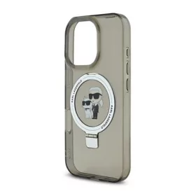   CG MOBILE Apple iPhone 16 Pro Max KARL LAGERFELD RINGSTAND KARL AND CHOUPETTE MAGSAFE szilikon telefonvédő ütésállóság, FEKETE