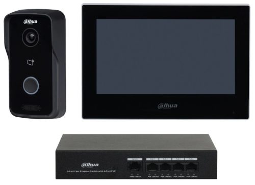 Dahua IP video kaputelefon szett - KTP03 (VTO2111D-P-S3 + VTH2621G-P + PFS3006-4ET-36)