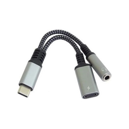 PremiumCord USB-C -> Jack stereo 3,5mm (3pin) USB-C M/F adapter 0.15m ezüst-fekete DAC chippel
