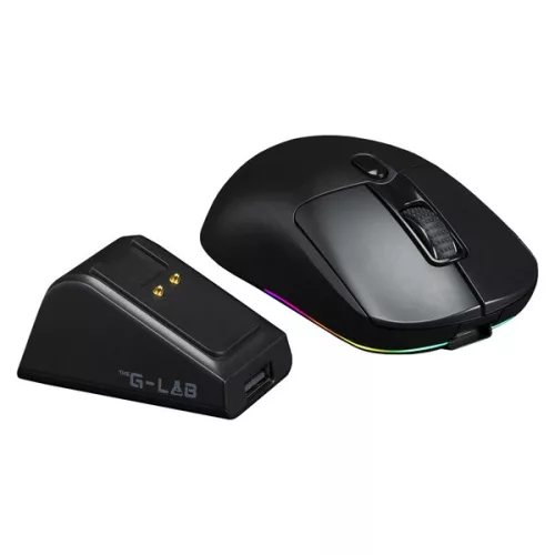 The G-Lab Vezeték nélküli Gamer Egér - KULT-TITAN-PRO-B (12000 DPI, USB/2,4Ghz/Bluetooth, RGB LED, dokkoló, fekete)