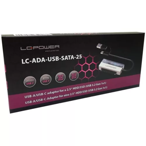 LC POWER ADA LC Power USB-C és USB-A > SATA és NVMe átalakító - LC-ADA-USB-SATA-25