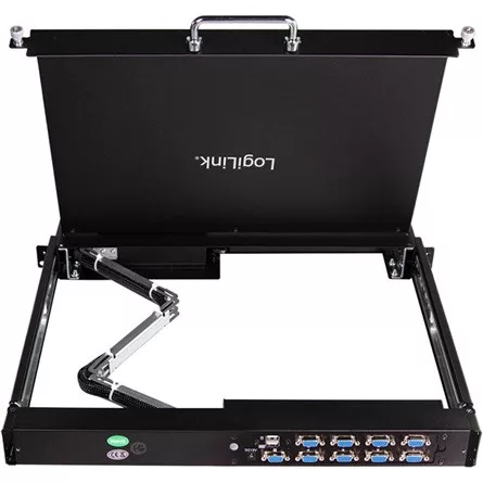 Logilink LCD-KVM-konzol 8 portos KVM kapcsoló, VGA, USB-A, PS/2, alacsony beépítési mélység, QWERTZ