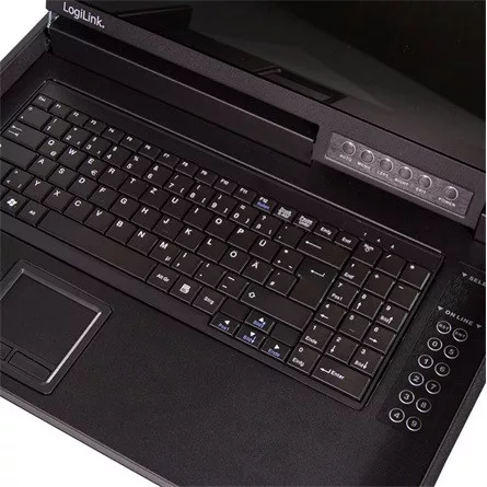 Logilink LCD-KVM-konzol 8 portos KVM kapcsoló, VGA, USB-A, PS/2, alacsony beépítési mélység, QWERTZ