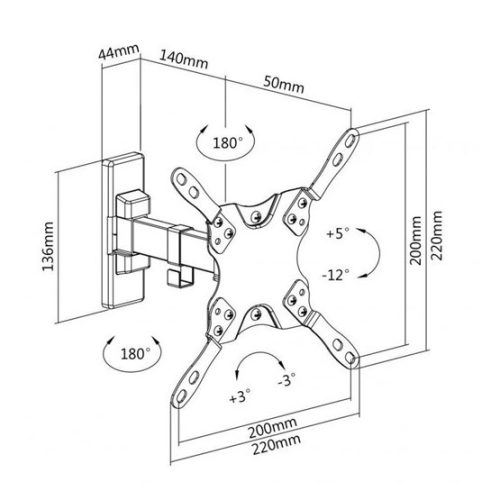 SBOX Fali konzol LCD-221, dönthető, forgatható, 13"-42", 200x200, max 20 kg