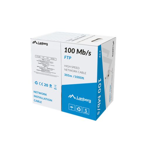 Lanberg Cat.5e F/UTP rézzel bevont (CCA) patch kábel 305m, AWG24, PVC, 100Mhz, Fca, szürke
