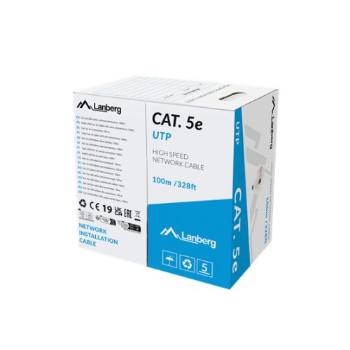 Lanberg Cat.5e U/UTP réz fali kábel 100m, AWG24, PVC, 100Mhz, Eca, szürke, CPR