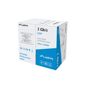   Lanberg Cat.6 U/UTP rézzel bevont (CCA)  fali kábel 1Gb/s, 305m, AWG23, 250Mhz, Fca, szürke