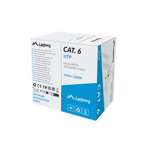 Lanberg Cat.6 U/UTP réz fali kábel 100m, AWG24, PVC, 250Mhz, Eca, szürke, CPR