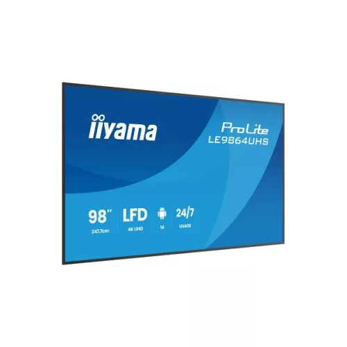 iiyama Prolite LFD 24/7, 98" 3840 x 2160, 16:9, 500cd, 6,5ms, 5000:1,HDMIx2/USB-C/USBx2/RS-232/RJ45/IR, LE9864UHS-B1AG