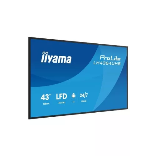 iiyama Prolite LFD 24/7 64.5" LH4364UHS-B1AG, 3840x2160, 16:9, 500cd/m2, 6,5ms,4000:1, HDMIx2/USB-C/USBx2/RS232C/RJ45/IR