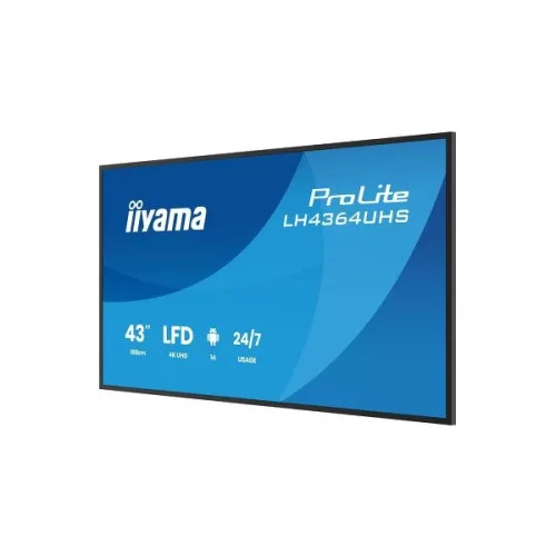 iiyama Prolite LFD 24/7 64.5" LH4364UHS-B1AG, 3840x2160, 16:9, 500cd/m2, 6,5ms,4000:1, HDMIx2/USB-C/USBx2/RS232C/RJ45/IR