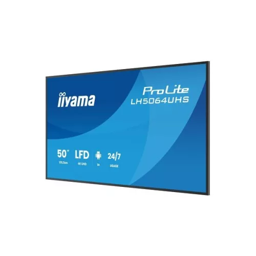 iiyama Prolite IPS 24/7 50", 3840x2160, 16:9, 500cd/m2, 6,5ms,1200:1, HDMIx2/USB-C/USBx2/RS232C/RJ45/IR, LH5064UHS-B1AG