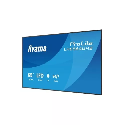 iiyama Prolite LFD 24/7 65" LH6564UHS-B1AG, 3840x2160, 16:9, 500cd/m2, 6,5ms,5000:1, HDMIx2/USB-C/USBx2/RS232C/RJ45/IR