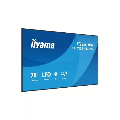 iiyama Prolite LFD 24/7 75" LH7564UHS-B1AG, 3840x2160, 16:9, 500cd/m2, 6,5ms,5000:1, HDMIx2/USB-C/USBx2/RS232C/RJ45/IR
