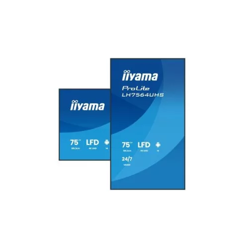 iiyama Prolite LFD 24/7 75" LH7564UHS-B1AG, 3840x2160, 16:9, 500cd/m2, 6,5ms,5000:1, HDMIx2/USB-C/USBx2/RS232C/RJ45/IR