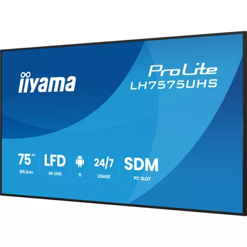 IIYAMA ProLite LFD, IPS, 24/7, 75", 3840x2160, 16:9, 500 cd/m˛, 8ms, 1200:1, HDMIx3/DisplayPort/USB/RS-232C/RJ45/IR