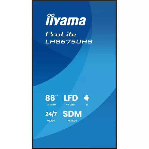 IIYAMA ProLite LFD, IPS, 24/7, 86", 3840x2160, 16:9, 500 cd/m˛, 8ms, 1400:1, HDMIx3/DisplayPort/USB/RS-232C/RJ45/IR,