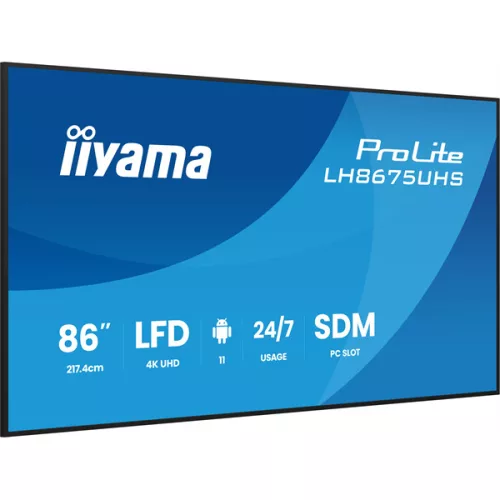 IIYAMA ProLite LFD, IPS, 24/7, 86", 3840x2160, 16:9, 500 cd/m˛, 8ms, 1400:1, HDMIx3/DisplayPort/USB/RS-232C/RJ45/IR,