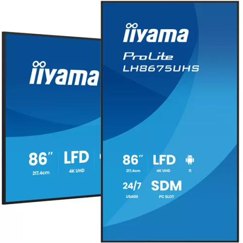 IIYAMA ProLite LFD, IPS, 24/7, 86", 3840x2160, 16:9, 500 cd/m˛, 8ms, 1400:1, HDMIx3/DisplayPort/USB/RS-232C/RJ45/IR,
