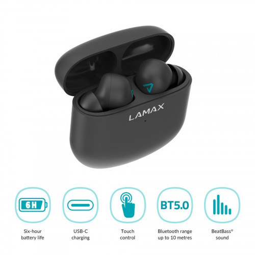 LAMAX Trims1 Black TWS vezeték nélküli fülhallgató fekete
