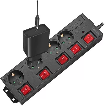 LogiLink LPS251 4db villásdugó CEE 7/3 elosztó 1.5m fekete