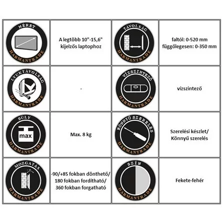 Harmantrade LR30 rugós notebook fali tartó fekete-fehér