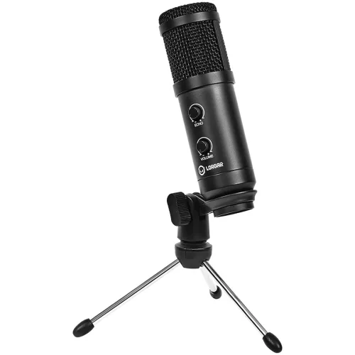 LORGAR Soner 313, Gaming Microphones, Black, USB condenser microphone with Volume Knob & Echo Kob, including 1x Microphone, 1 x 2.5M USB Cable, 1 x Tripod Stand, 1 x User Manual, body size: Φ4...