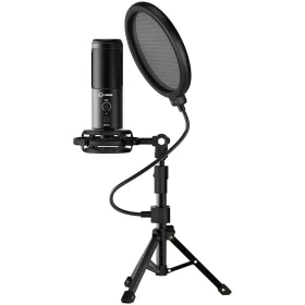   LORGAR Voicer 721, Gaming Microphone, Black, USB condenser microphone with tripod stand, pop filter, including 1 microphone, 1 Height metal tripod, 1 plastic shock mount, 1 windscreen cap, 1,2...