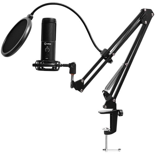 LORGAR Voicer 931, Gaming Microphone, Black, USB condenser microphone with boom arm stand, pop filter, tripod stand. including 1* microphone, 1*Boom Arm Stand with C-clamp, 1*shock mount, 1*po...
