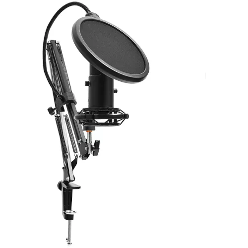 LORGAR Voicer 931, Gaming Microphone, Black, USB condenser microphone with boom arm stand, pop filter, tripod stand. including 1* microphone, 1*Boom Arm Stand with C-clamp, 1*shock mount, 1*po...