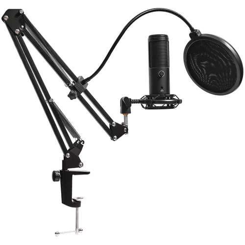 LORGAR Voicer 931, Gaming Microphone, Black, USB condenser microphone with boom arm stand, pop filter, tripod stand. including 1* microphone, 1*Boom Arm Stand with C-clamp, 1*shock mount, 1*po...