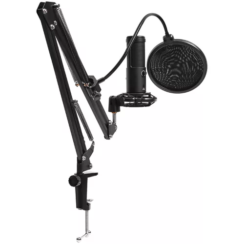 LORGAR Voicer 931, Gaming Microphone, Black, USB condenser microphone with boom arm stand, pop filter, tripod stand. including 1* microphone, 1*Boom Arm Stand with C-clamp, 1*shock mount, 1*po...