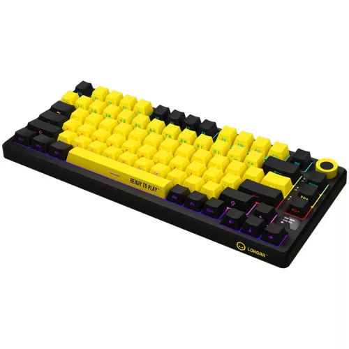 LORGAR KBP7075W, Wireless 75% Mechanical Gaming Keyboard Pro, Black/yellow, EN layout