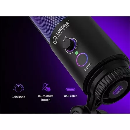 LORGAR SMP40, RGB Microphone with external mute button and metal stand, Black