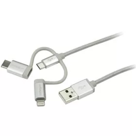   StarTech USB-A 2.0 -> USB-B 2.0 micro Lightning USB-C M/M töltőkábel 1m ezüst