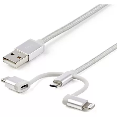 StarTech USB-A 2.0 -> USB-B 2.0 micro Lightning USB-C M/M töltőkábel 1m ezüst