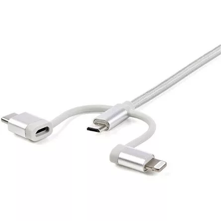 StarTech USB-A 2.0 -> USB-B 2.0 micro Lightning USB-C M/M töltőkábel 1m ezüst
