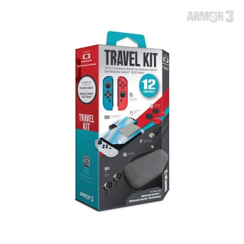 HYPERKIN ARMOR3 Nintendo Switch/OLED Travel csomag (Üvegfólia + Thumb Grips + Füllhallgató + Tok + Töltő kábel)