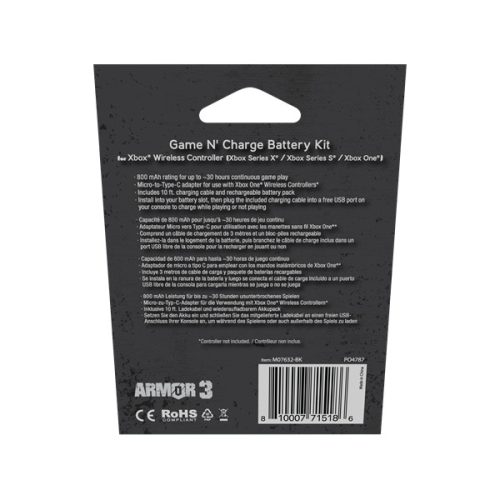HYPERKIN 'Game N' Charge' Xbox Series|ONE Akkumulátor + 3m töltőkábel, Fekete