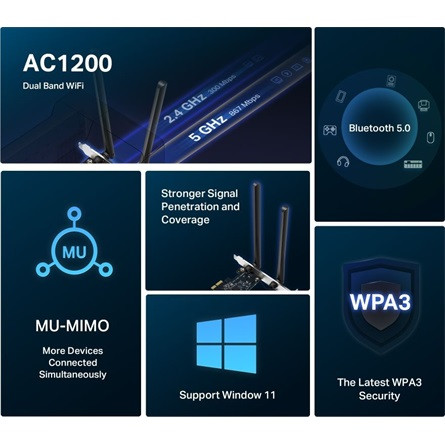 Mercusys MA30E AC1200 1,2Gb/s PCIe x1 Dual-Band Wi-Fi Bluetooth hálózati adapter (BT5.0)