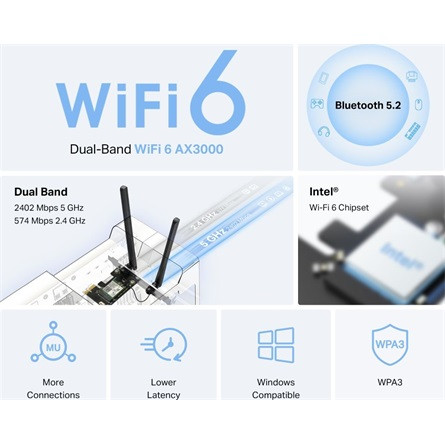 TP-Link MA80XE AX3000 3Gb/s PCIe x1 Dual-Band Wi-Fi Bluetooth hálózati adapter (BT5.2)