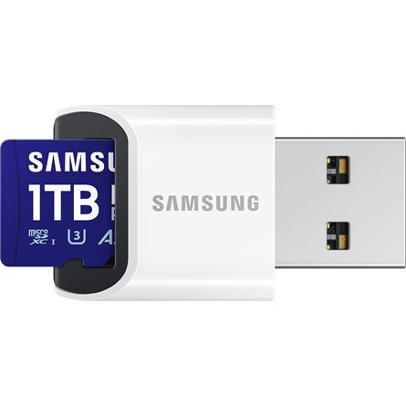 Samsung 1024GB PRO Plus UHS-1 Class10 U3 V30 A2 microSDXC memóriakártya + kártyaolvasó BOX fehér-kék