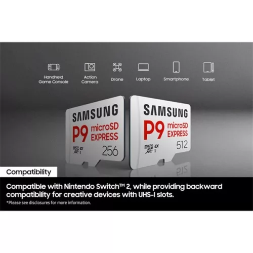 Samsung MicroSD kártya - 512GB MB-MK512T/WW (P9, Class10, PCIe Gen3.0x1, NVMe 1.3, SD 7.1, UHS-I)