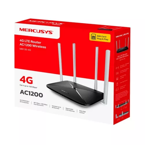 TP-LINK MERCUSYS 3G/4G Modem + Wireless Router AC1200 1xWAN/LAN(100Mbps) +3xLAN(100Mpbs), MB135-4G