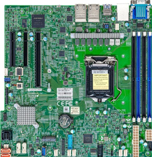 Supermicro mainboard server MBD-X12STH-LN4F-O, Intel Xeon  E-2300 C256 CPU, Quad LAN with Intel Ethernet Controller I210, Intel C256 controller for 8 SATA3 (6 Gbps) ports; RAID 0,1,5,10