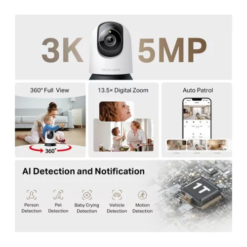 TP-LINK MERCUSYS Wireless Kamera Cloud beltéri éjjellátó AI támogatás, MC230