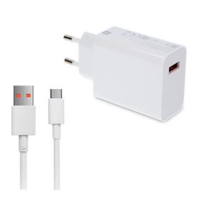   XIAOMI hálózati töltő USB aljzat 33W, PD gyorstöltő + Type-C kábel, FEHÉR
