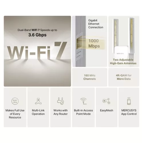 TP-LINK MERCUSYS Wireless Range Extender Dual Band BE3600, ME25BE